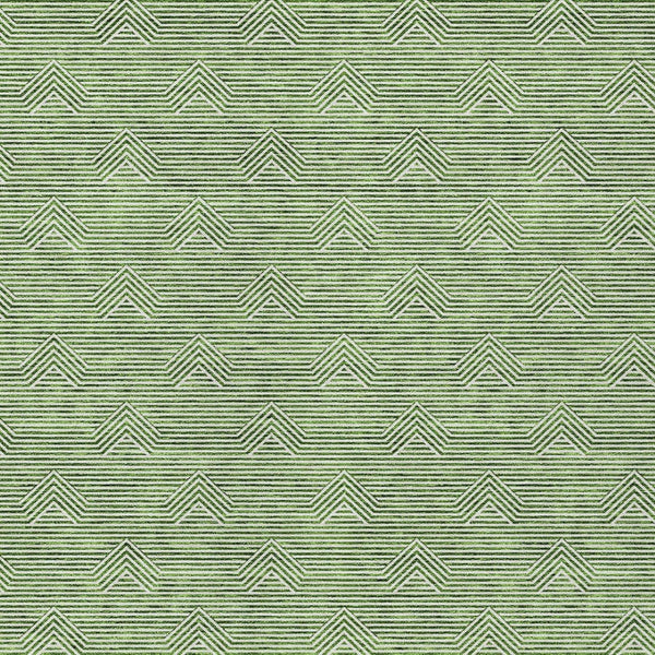 Homeroots 3' Artichoke Green & Ivory Geometric Washable Area Rug For Indoor And Outdoor Spaces, Durable Design 5' X 8' Polyester 594384