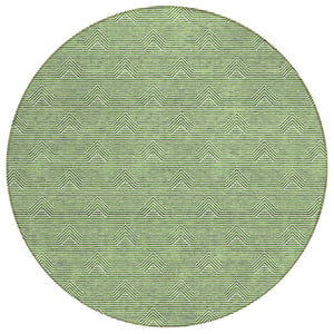 HomeRoots 5' Stylish Geometric Green and Beige Washable Area Rug for Indoor and Outdoor Spaces, Durable Design 8' Round 594385
