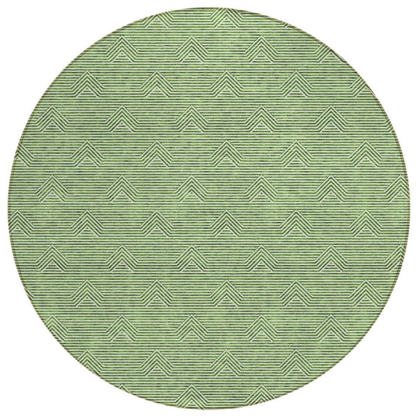 HomeRoots 5' Stylish Geometric Green and Beige Washable Area Rug for Indoor and Outdoor Spaces, Durable Design 8' Round 594385