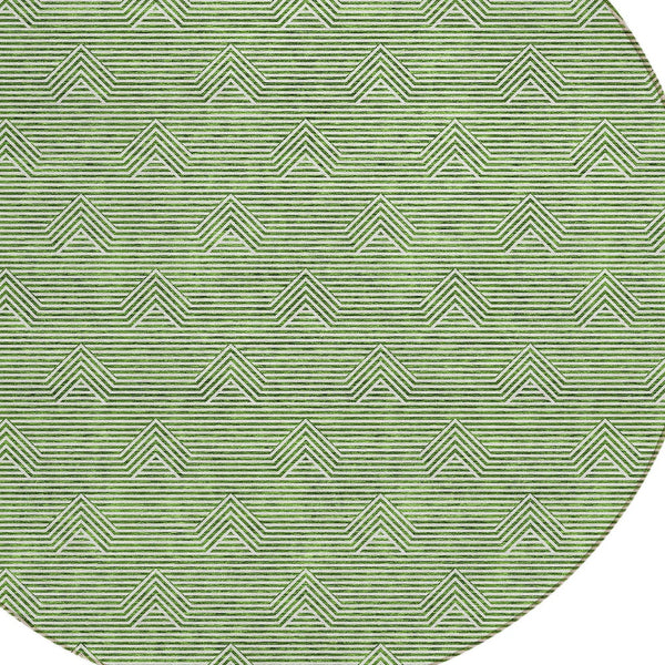 Homeroots 3' Artichoke Green & Ivory Geometric Washable Area Rug For Indoor And Outdoor Spaces, Durable Design 8' Round Polyester 594385