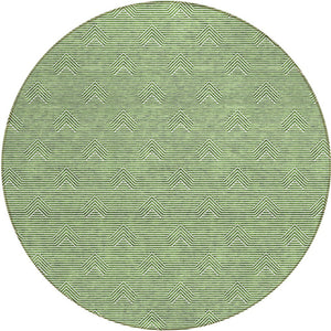 Homeroots 3' Artichoke Green & Ivory Geometric Washable Area Rug For Indoor And Outdoor Spaces, Durable Design 8' Round Polyester 594385