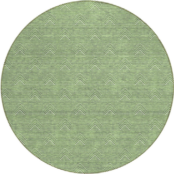 Homeroots 3' Artichoke Green & Ivory Geometric Washable Area Rug For Indoor And Outdoor Spaces, Durable Design 8' Round Polyester 594385