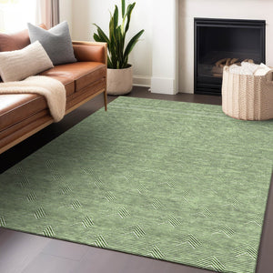 Homeroots 3' Artichoke Green & Ivory Geometric Washable Area Rug For Indoor And Outdoor Spaces, Durable Design 8' X 10' Polyester 594386