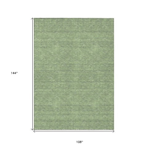 Homeroots 3' Artichoke Green & Ivory Geometric Washable Area Rug For Indoor And Outdoor Spaces, Durable Design 9' X 12' Polyester 594387