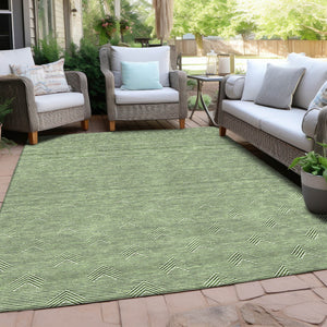 Homeroots 3' Artichoke Green & Ivory Geometric Washable Area Rug For Indoor And Outdoor Spaces, Durable Design 9' X 12' Polyester 594387