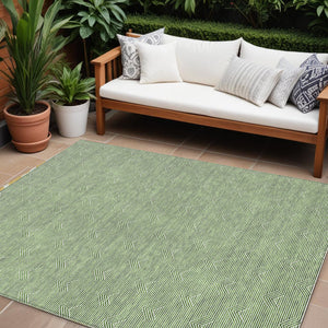Homeroots 3' Artichoke Green & Ivory Geometric Washable Area Rug For Indoor And Outdoor Spaces, Durable Design 10' X 14' Polyester 594388