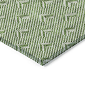 Homeroots 3' Artichoke Green & Ivory Geometric Washable Area Rug For Indoor And Outdoor Spaces, Durable Design 10' X 14' Polyester 594388