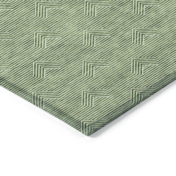 Homeroots 3' Artichoke Green & Ivory Geometric Washable Area Rug For Indoor And Outdoor Spaces, Durable Design 10' X 14' Polyester 594388