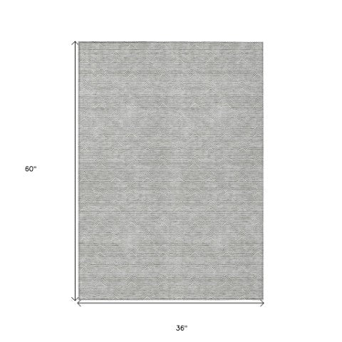 Homeroots 3' Artichoke Green & Ivory Geometric Washable Area Rug For Indoor And Outdoor Spaces, Durable Design 3' X 5' Polyester 594389