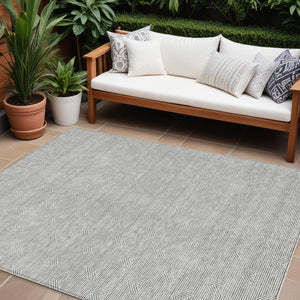 Homeroots 3' Artichoke Green & Ivory Geometric Washable Area Rug For Indoor And Outdoor Spaces, Durable Design 9' X 12' Polyester 594393