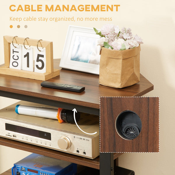 English Elm HOMCOM Corner TV Stand with 4-Tier Shelves, Steel Frame Media Console, Cable Management, Brown W2225P217441