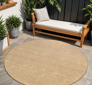Homeroots 3' Artichoke Green & Ivory Geometric Washable Area Rug For Indoor And Outdoor Spaces, Durable Design 8' Round Polyester 594403
