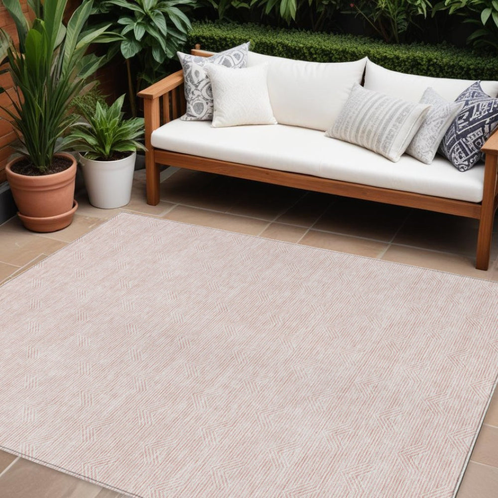 HomeRoots 5' Pink and Gray Geometric Area Rug - Washable, Durable Design for Indoor Outdoor Spaces, Easy Care 10' X 14' 594412