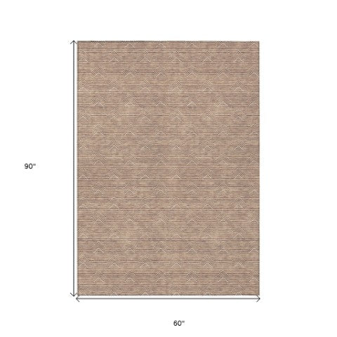 Homeroots 3' Artichoke Green & Ivory Geometric Washable Area Rug For Indoor And Outdoor Spaces, Durable Design 5' X 8' Polyester 594414