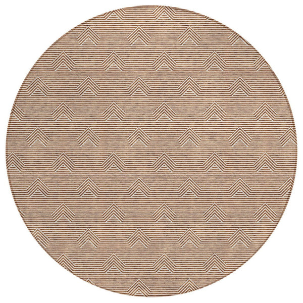HomeRoots 5' Modern Brown and Beige Geometric Area Rug - Versatile, Washable, Indoor/Outdoor Durability 8' Round 594415