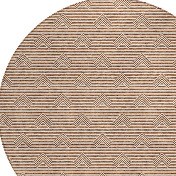 Homeroots 3' Artichoke Green & Ivory Geometric Washable Area Rug For Indoor And Outdoor Spaces, Durable Design 8' Round Polyester 594415