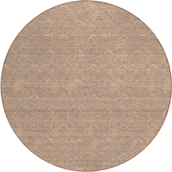 Homeroots 3' Artichoke Green & Ivory Geometric Washable Area Rug For Indoor And Outdoor Spaces, Durable Design 8' Round Polyester 594415
