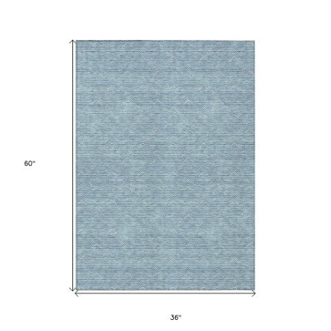 Homeroots 3' Artichoke Green & Ivory Geometric Washable Area Rug For Indoor And Outdoor Spaces, Durable Design 3' X 5' Polyester 594425