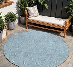 Homeroots 3' Artichoke Green & Ivory Geometric Washable Area Rug For Indoor And Outdoor Spaces, Durable Design 8' Round Polyester 594427