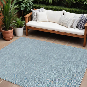 Homeroots 3' Artichoke Green & Ivory Geometric Washable Area Rug For Indoor And Outdoor Spaces, Durable Design 8' X 10' Polyester 594428