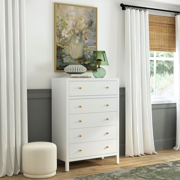 Butler Specialty Company Nora 5 Drawer Tall Dresser - Elegant Storage Solution For Any Bedroom Smooth White Mdf,Acacia Wood,Pine Wood,Veneers 5944304-butler