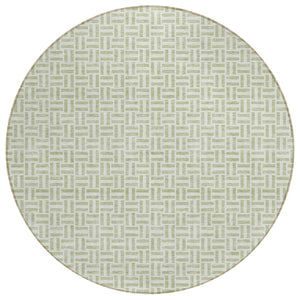 HomeRoots 5' Artichoke Green and Gray Geometric Indoor Outdoor Area Rug - Stylish, Washable, Durable Design 8' Round 594439