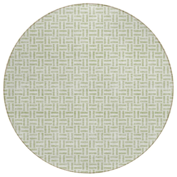 HomeRoots 5' Artichoke Green and Gray Geometric Indoor Outdoor Area Rug - Stylish, Washable, Durable Design 8' Round 594439