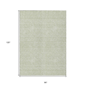 Homeroots 3' Stylish Artichoke Green And Gray Geometric Washable Rug For Indoor And Outdoor Spaces 8' X 10' Polyester 594440