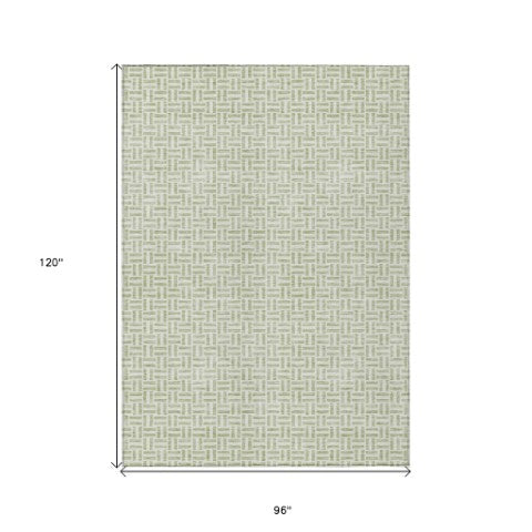 Homeroots 3' Stylish Artichoke Green And Gray Geometric Washable Rug For Indoor And Outdoor Spaces 8' X 10' Polyester 594440