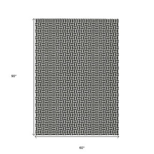 HomeRoots 5' Black And Ivory Geometric Area Rug - Versatile Indoor Outdoor Mat for Easy Care and Style 5' X 8' 594444