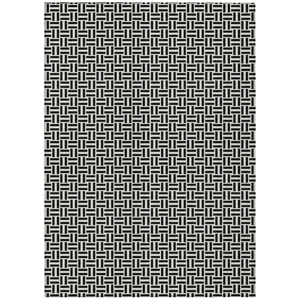 HomeRoots 5' Black And Ivory Geometric Area Rug - Versatile Indoor Outdoor Mat for Easy Care and Style 10' X 14' 594448