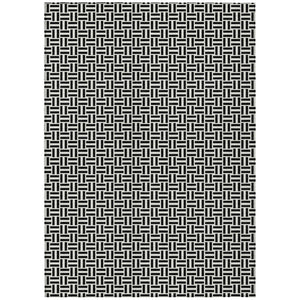 HomeRoots 5' Black And Ivory Geometric Area Rug - Versatile Indoor Outdoor Mat for Easy Care and Style 10' X 14' 594448