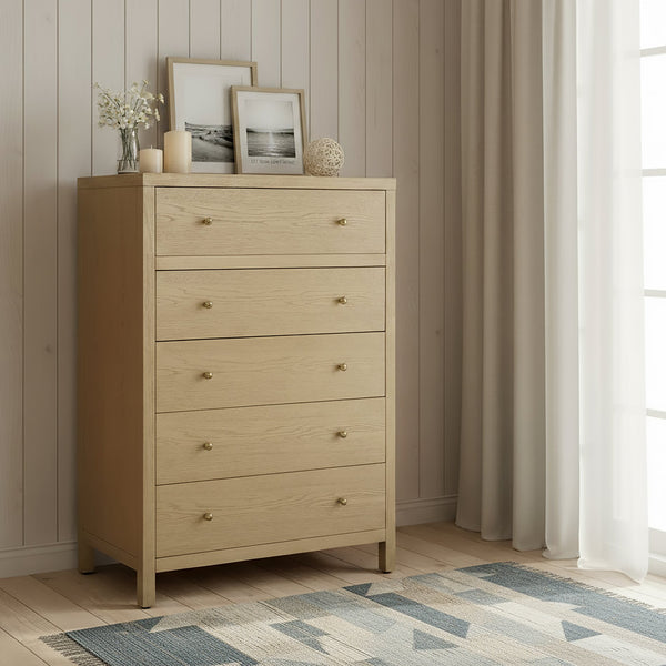 Butler Specialty Butler Nora 36 in. W Rectangular Wood 5 Drawer Tall Dresser with Soft-Close Drawers and Oak Finish Light Brown 5944492