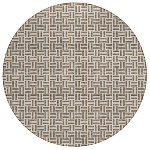 HomeRoots 5' Geometric Washable Area Rug - Stylish Brown and Beige Design for Indoor and Outdoor Spaces 8' Round 594457