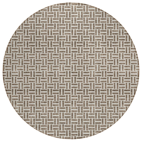 HomeRoots 5' Geometric Washable Area Rug - Stylish Brown and Beige Design for Indoor and Outdoor Spaces 8' Round 594457
