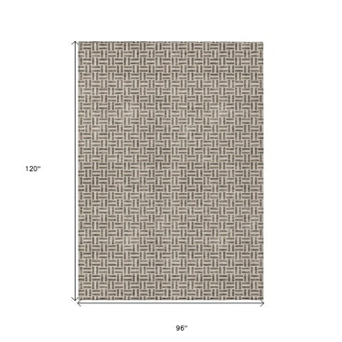 Homeroots 3' Stylish Artichoke Green And Gray Geometric Washable Rug For Indoor And Outdoor Spaces 8' X 10' Polyester 594458