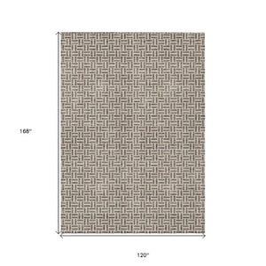 Homeroots 3' Stylish Artichoke Green And Gray Geometric Washable Rug For Indoor And Outdoor Spaces 10' X 14' Polyester 594460