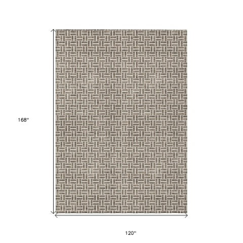 Homeroots 3' Stylish Artichoke Green And Gray Geometric Washable Rug For Indoor And Outdoor Spaces 10' X 14' Polyester 594460