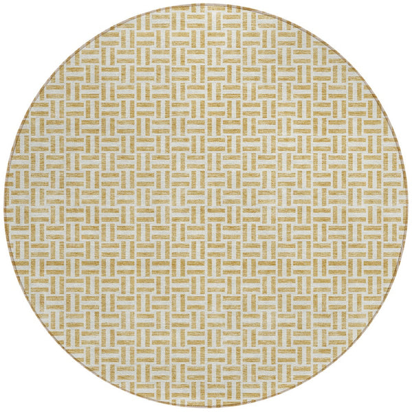 Homeroots 3' Stylish Artichoke Green And Gray Geometric Washable Rug For Indoor And Outdoor Spaces 8' Round Polyester 594463