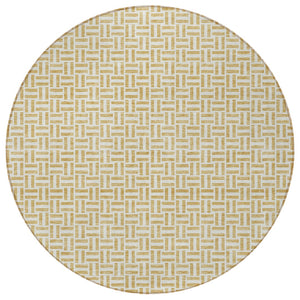 Homeroots 3' Stylish Artichoke Green And Gray Geometric Washable Rug For Indoor And Outdoor Spaces 8' Round Polyester 594463
