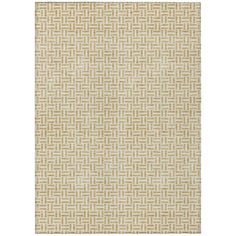 HomeRoots 9' Gold and Ivory Geometric Area Rug - Durable, Washable Indoor/Outdoor Design for Any Space 9' X 12' 594465