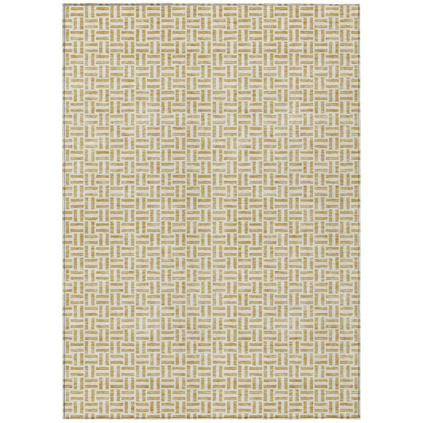 HomeRoots 5' Gold and Ivory Geometric Area Rug – Stylish, Washable, Durable for Indoor and Outdoor Spaces 10' X 14' 594466