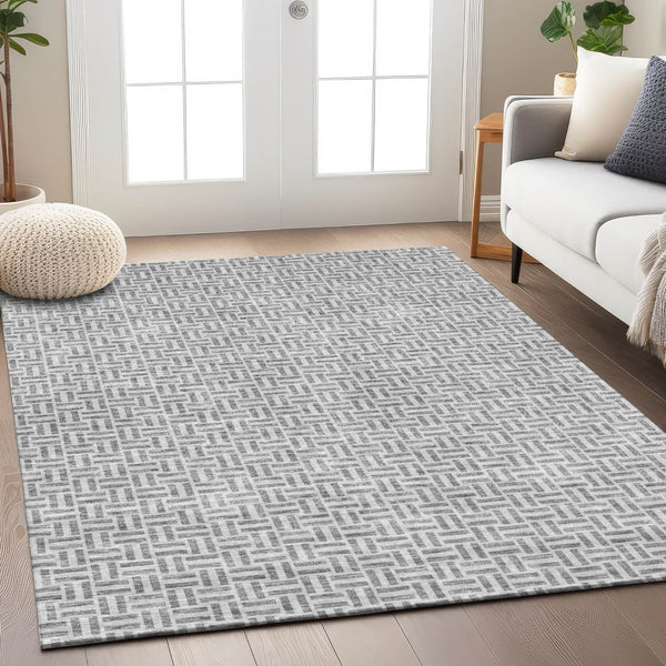 Homeroots 3' Stylish Artichoke Green And Gray Geometric Washable Rug For Indoor And Outdoor Spaces 9' X 12' Polyester 594471