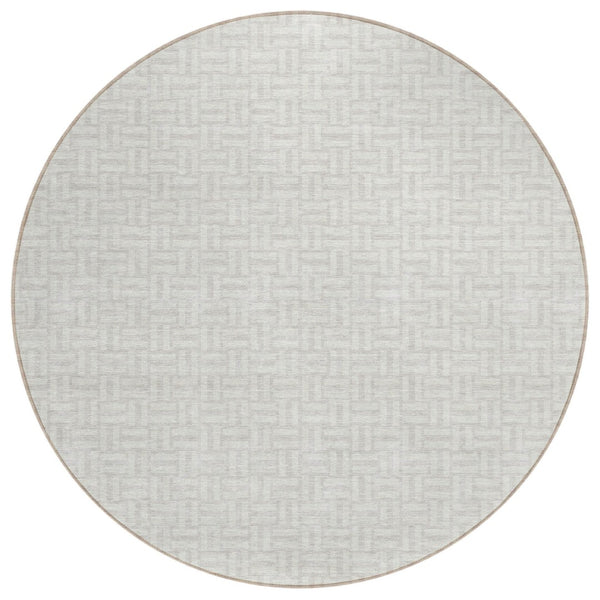 HomeRoots 5' Stylish Ivory and Silver Geometric Area Rug - Durable, Washable, Perfect for Indoor and Outdoor Use 8' Round 594475