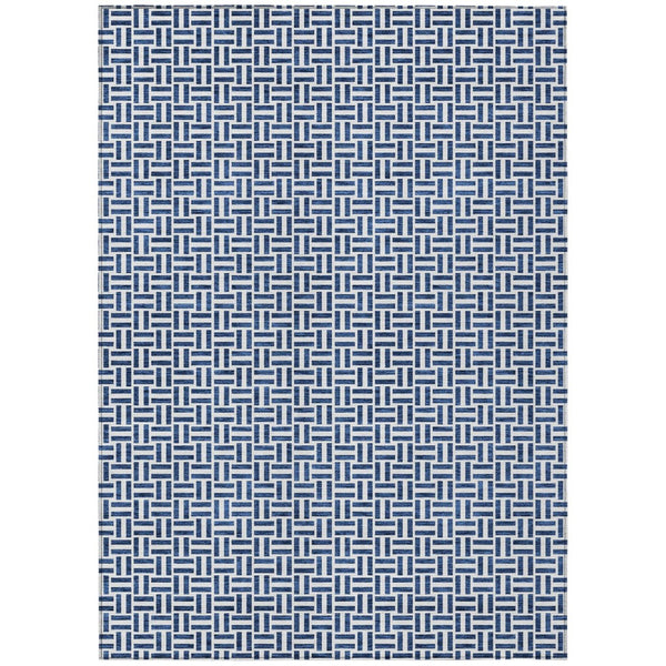 HomeRoots 5' Modern Navy Blue and Gray Geometric Area Rug - Durable, Washable for Indoor and Outdoor Spaces 5' X 8' 594486