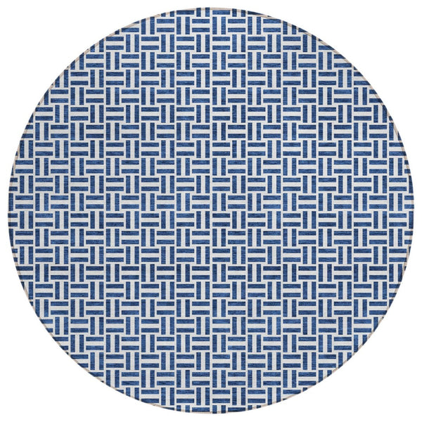 HomeRoots 5' Modern Navy Blue and Gray Geometric Area Rug - Durable, Washable for Indoor and Outdoor Spaces 8' Round 594487