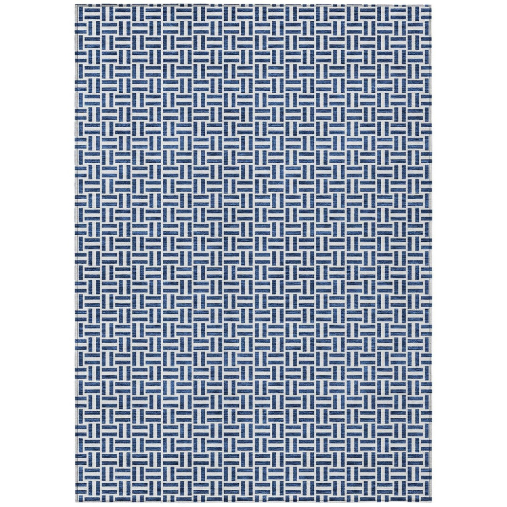 HomeRoots 9' Navy Blue and Gray Geometric Area Rug - Stylish, Washable, Durable for Indoor and Outdoor Spaces 9' X 12' 594489