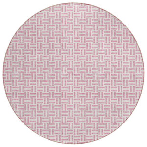HomeRoots 5' Pink and Silver Geometric Area Rug - Stylish, Washable, Durable for Indoor & Outdoor Spaces 8' Round 594493
