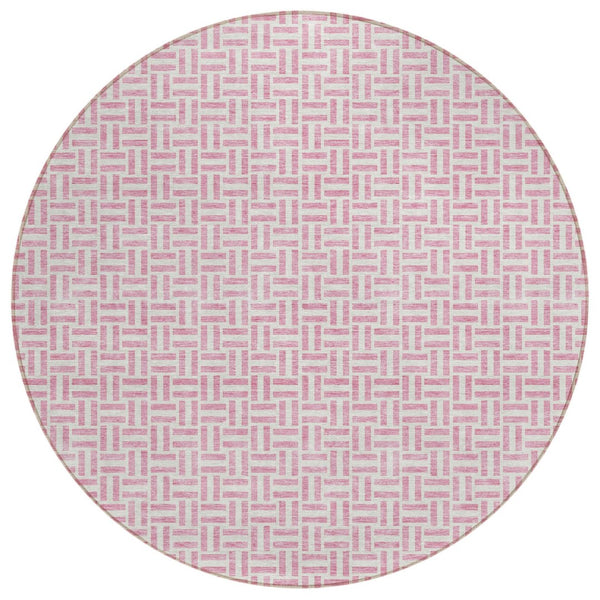 HomeRoots 5' Pink and Silver Geometric Area Rug - Stylish, Washable, Durable for Indoor & Outdoor Spaces 8' Round 594493