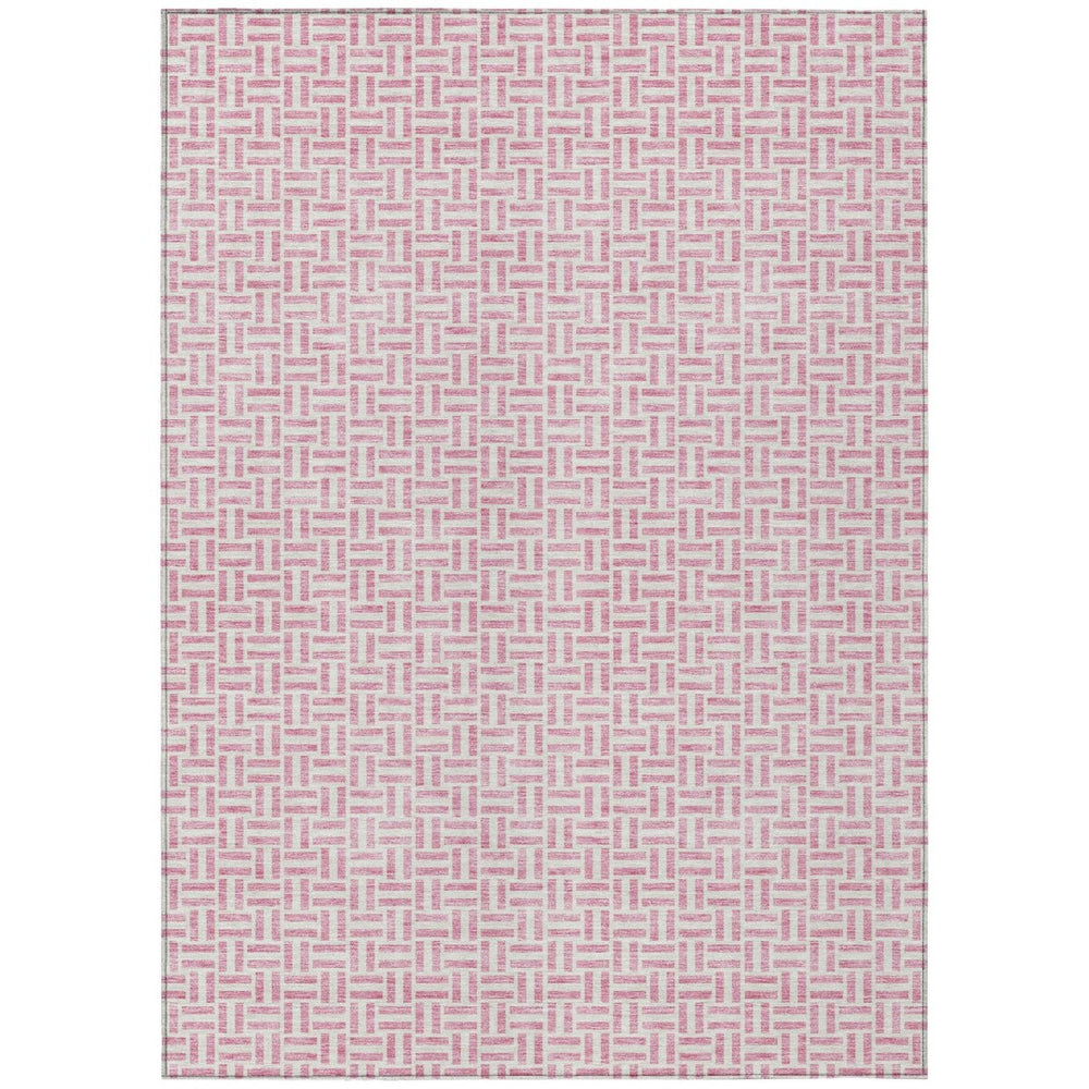 HomeRoots 9' Stylish Pink and Silver Geometric Washable Area Rug for Indoor and Outdoor Spaces, Durable Design 9' X 12' 594495